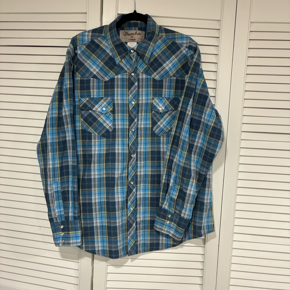 Wrangler Wrancher Bushpopper Snap Down Pearl Snaps Country Urban Cowboy Shirt